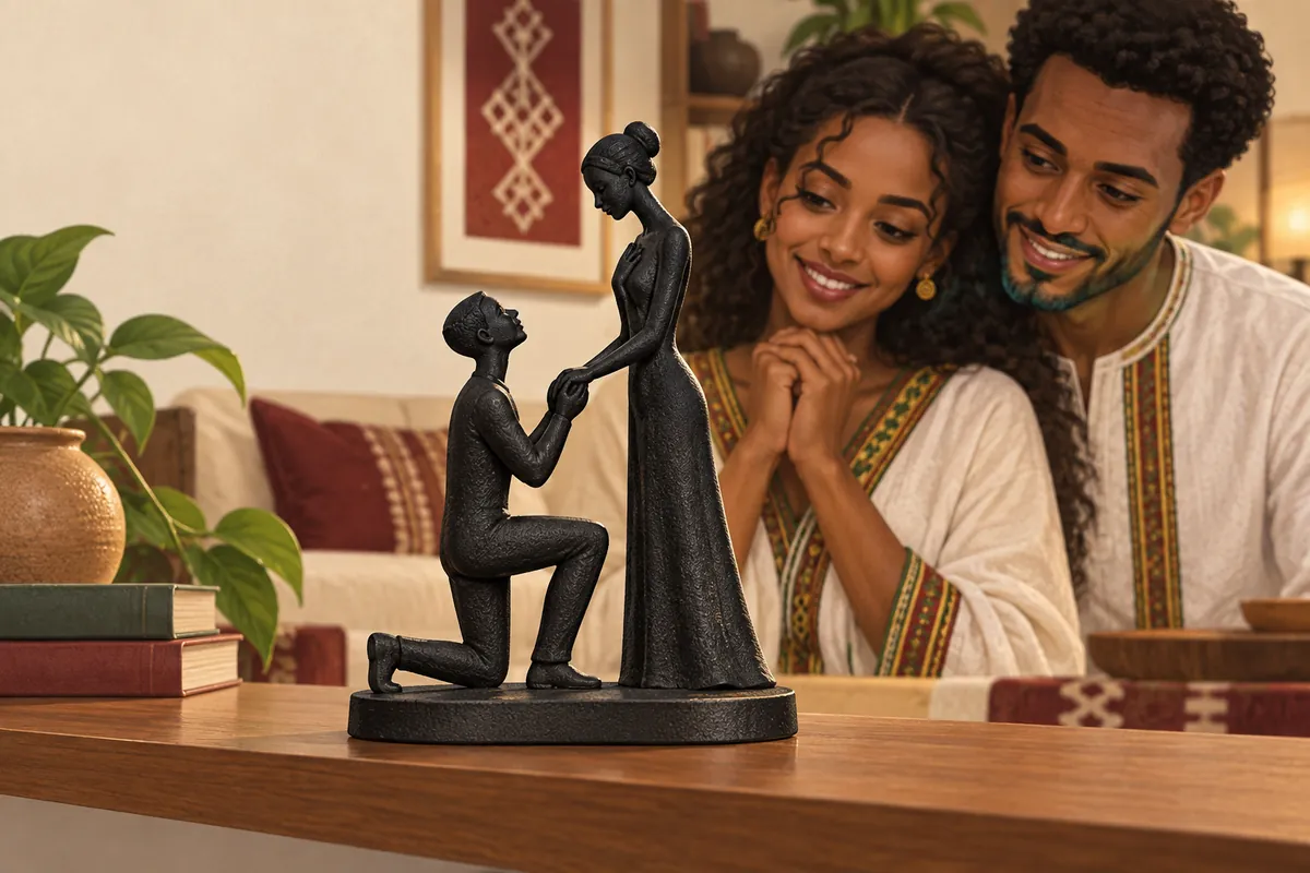 Illustration of the cast iron proposal couple sculpture
