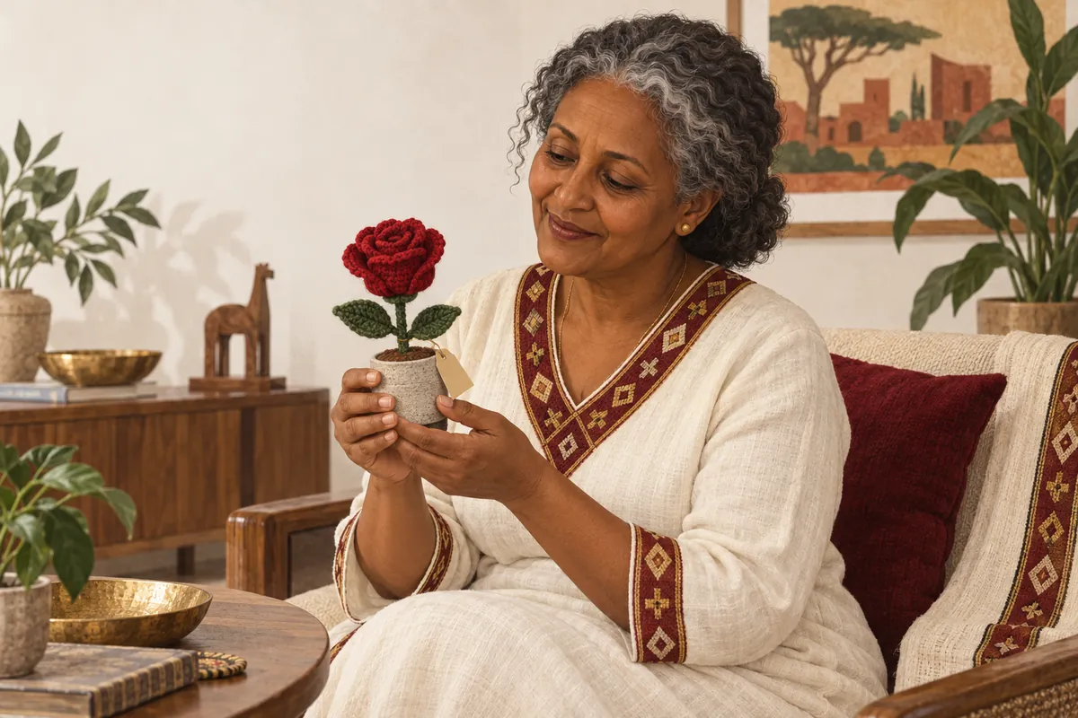 Illustration of the hand-crocheted rose keepsake