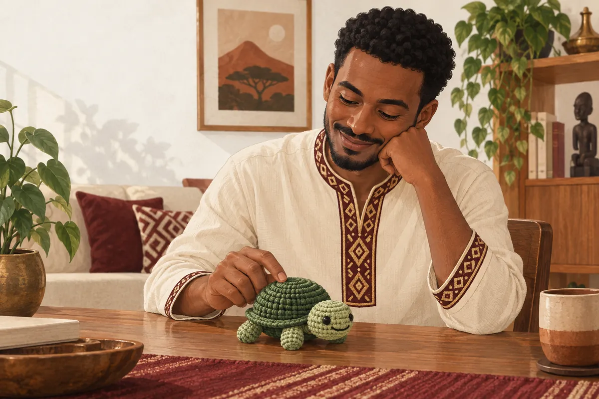 Illustration of the handmade crochet turtle keepsake