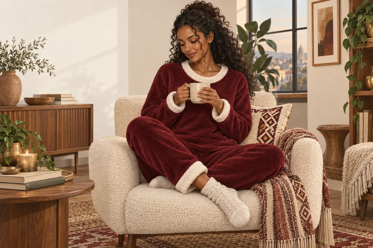 Illustration of the fleece & sherpa two-piece pyjama set