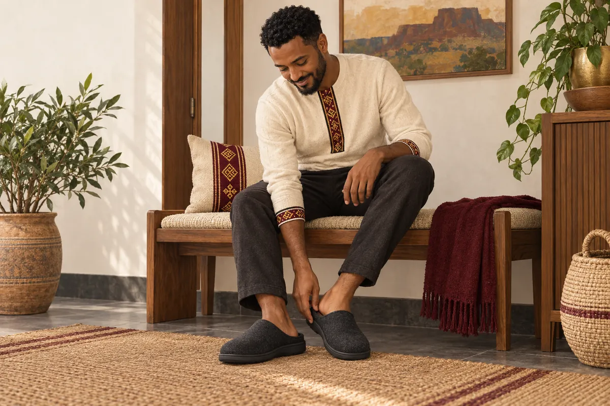 Illustration of the men's arch support house slippers
