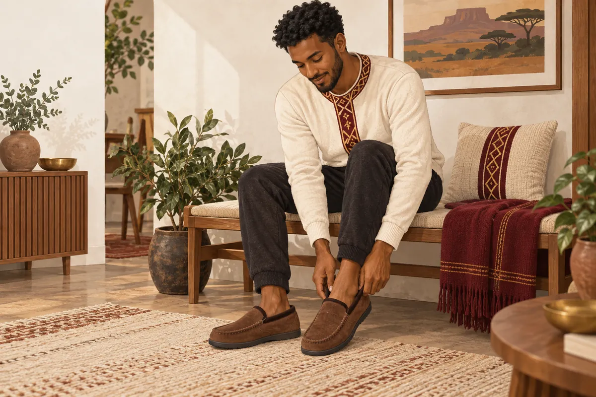 Illustration of the men's memory foam moccasin slippers