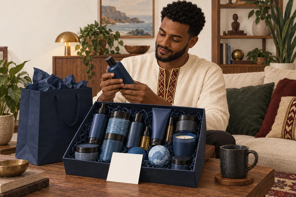 Illustration of the men's bath & grooming gift set