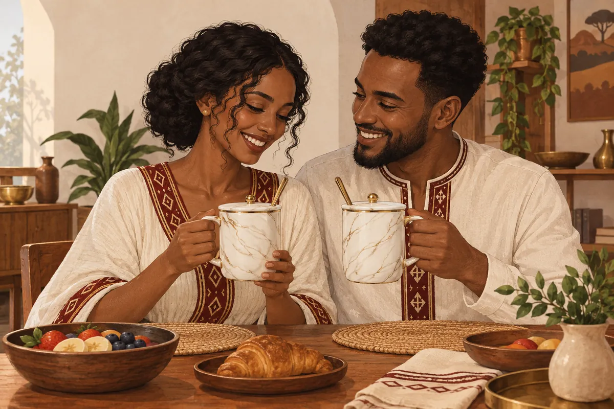Illustration of the mr & mrs marble mug set