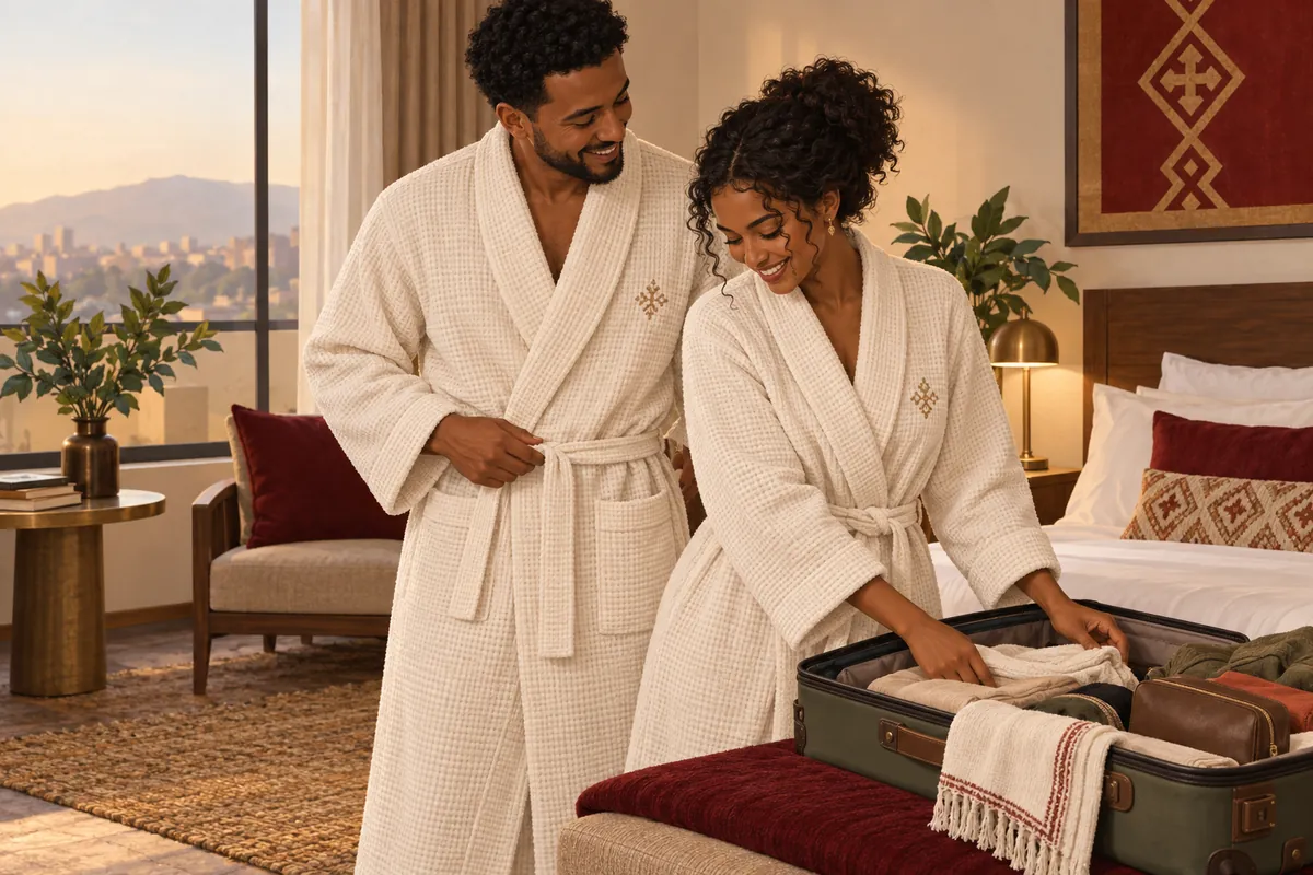 Illustration of the mr & mrs waffle robe set