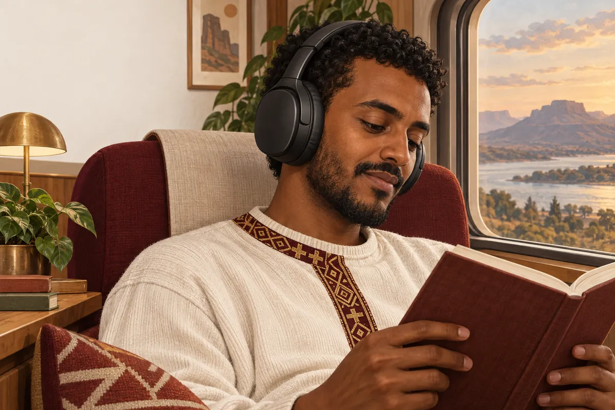 Illustration of the active noise cancelling over-ear headphones