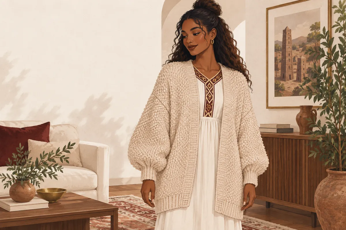 Illustration of the oversized open-front cardigan