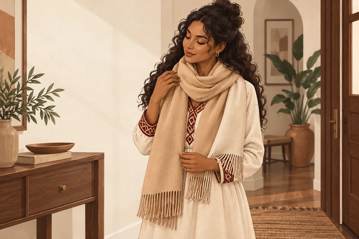 Illustration of the pashmina shawl wrap