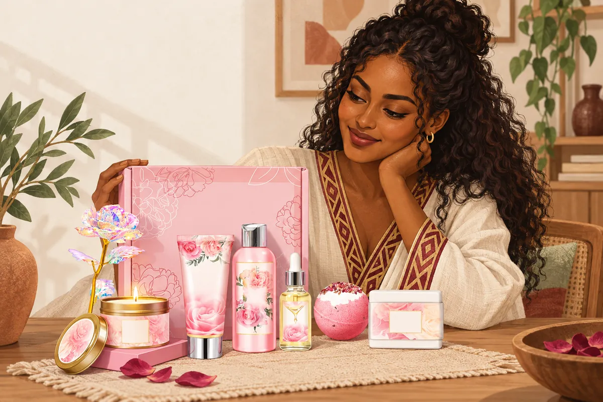 Illustration of the rose self-care gift box