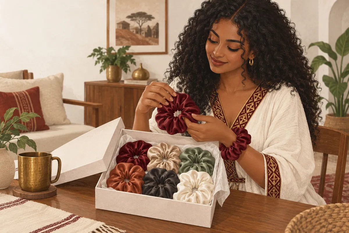 Illustration of the satin scrunchie set