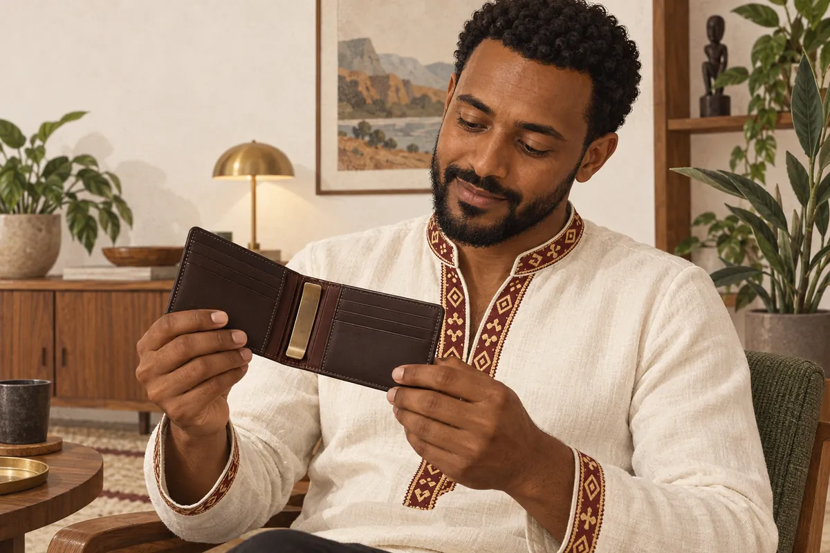 Illustration of the slim leather wallet with money clip