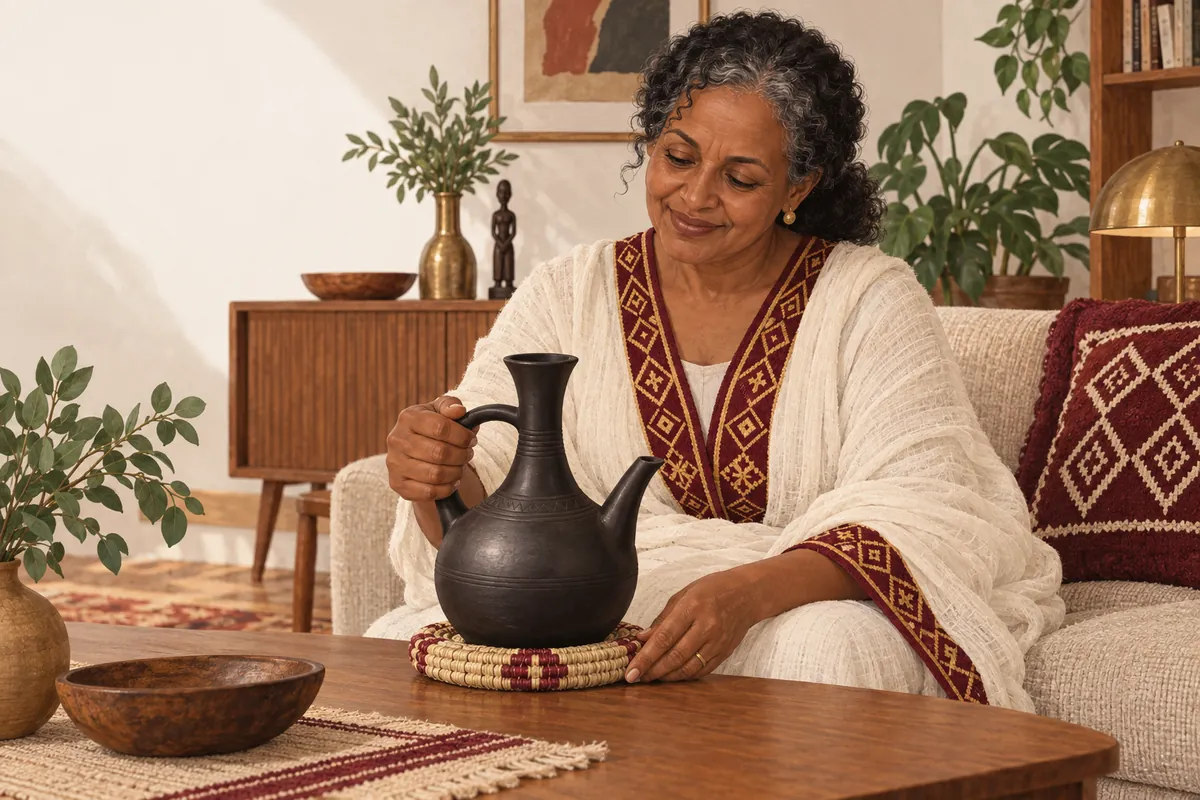Illustration of the traditional clay jebena coffee pot