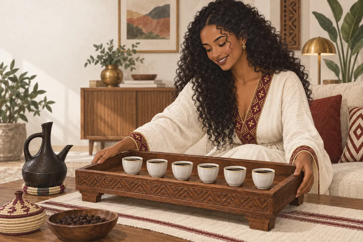 Illustration of the handcrafted wooden coffee tray